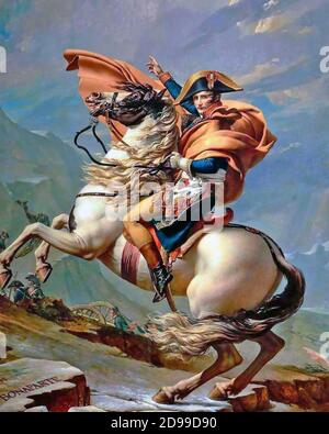 NAPOLEON ÜBERQUERT DIE ALPEN gemalt von Jacques-Louis David in fünf Versionen zwischen 1801 und 1805 Stockfoto