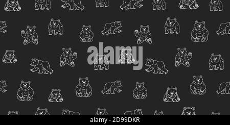 Nahtloses Muster mit Kreide auf Tafel-Effekt. Grauer Hintergrund und weiße Linien von verschiedenen Bären Stock Vektor