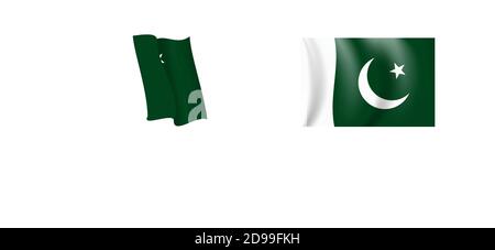 Farbenfrohe, naturalistisch winkende Pakistan-Flagge. Vektorgrafik. EPS10 Stock Vektor