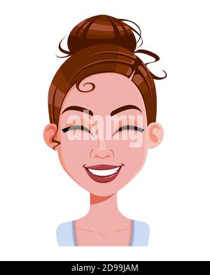 Stock-Vektor. Gesichtsausdruck der schönen Frau, lachend. Weibliche Emotionen. Niedliche Zeichentrickfigur in flachen Stil. Vektorgrafik Stock Vektor