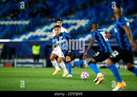 Madrid, Spanien. November 2020. Lautaro Martinez von Inter in Aktion während der UEFA Champions League, Gruppenphase, Gruppe B Fußballspiel zwischen Real Madrid CF und FC Internazionale am 3. November 2020 im Alfredo Di Stefano Stadion in Valdebebas bei Madrid, Spanien - Foto Oscar J Barroso / Spanien DPPI / DPPI Kredit: Lm/DPPI/Oscar Barroso/Alamy Live News Credit: Gruppo Editoriale LiveMedia/Alamy Live News Stockfoto