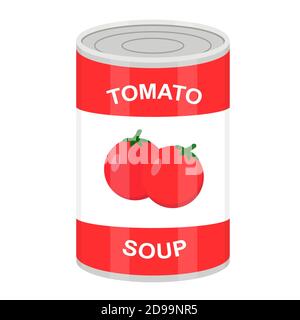 Dose mit Tomatensuppe aus der Dose. Vektorgrafik flach. Stock Vektor