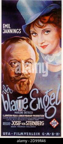 1930 , DEUTSCHLAND: Das original deutsche Filmplakat für DEN BLAUEN ENGEL ( L' angelo azzurro ) von Josef von Sternberg , mit Marlene Dietrich und Emil Jannings , aus einer Geschichte von HEINRICH MANN - Manifesto cinematografico - Hut - cappello - occhiali - Brille - KINO - FILM - FILM -- -- Archivio GBB Stockfoto