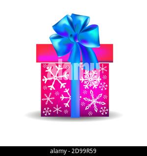 Geschenkobjekt. Eine Kiste mit Bogen und Schneeflocken. Vektorgrafik Stock Vektor
