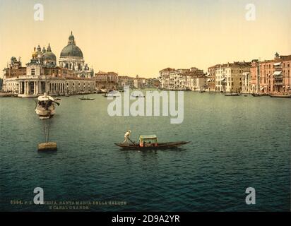 Ca. 1895 , VENEDIG , ITALIEN : SANTA MARIA DELLA SALUTE Kirche und GRAN CANAL ( Canal Grande ) . Fotodruck Farben Herausgegeben von Detroit Publishing Co. - VENEDIG - VENETIEN - ITALIA - FOTO STORICHE - GESCHICHTE - GEOGRAFIA - GEOGRAPHIE - ARCHITETTURA - ARCHITEKTUR - - KUNST - ARTE - Gondel - Gondole - Turisten - Turismus - Turista - turisti - turismo - CHIESA - Vaporetto - traghetto - Mare - Sea ---- Archivio GBB Stockfoto