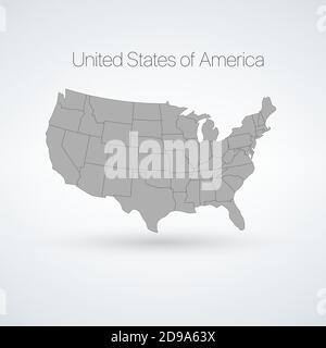 USA Karte mit Staaten. Amerikanische Kartographie. Vektordarstellung auf weißem Hintergrund isoliert. Stock Vektor