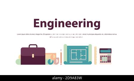 Verschiedene Engineering-Tools Symbole setzen Bau von Gebäuden Konzept isoliert Kopieren Sie die Vektorgrafik für den Raum Stock Vektor