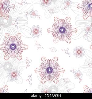 Struktur für Kinder. Nahtlose floralen Hintergrund. Schöne rot-lila Blüten und Blätter. Stock Vektor