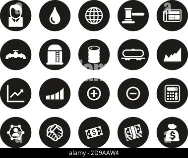 Oil Trade Icons Weiß Auf Schwarz Flat Design Kreis Set Groß Stock Vektor