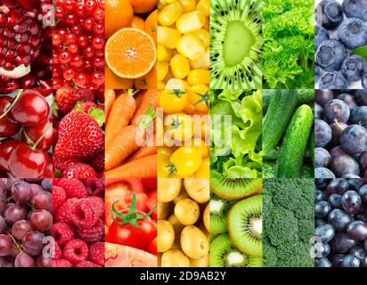 Hintergrund von Obst, Gemüse und Beeren. Frisches Essen Stockfoto