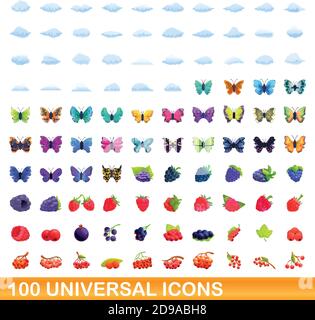 100 universelle Symbole gesetzt. Cartoon Illustration von 100 universelle Symbole Vektor auf weißem Hintergrund einstellen Stock Vektor