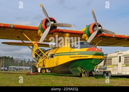 PBY 5A Catalina Canso Registration C-CNJB RCAF9815 wird in Nanaimo Vancouver Island Kanada restauriert. Stockfoto