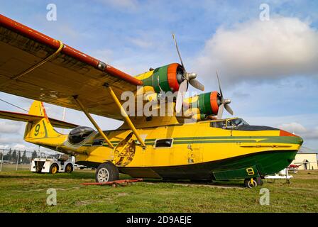 PBY 5A Catalina Canso Registration C-CNJB RCAF9815 wird in Nanaimo Vancouver Island Kanada restauriert. Stockfoto