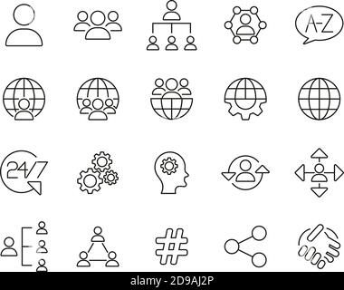 Organisation & Struktur Symbole Black & White Thin Line Set Groß Stock Vektor