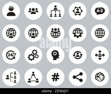 Organisation & Struktur Icons Schwarz & Weiß Flat Design Circle Groß Einstellen Stock Vektor