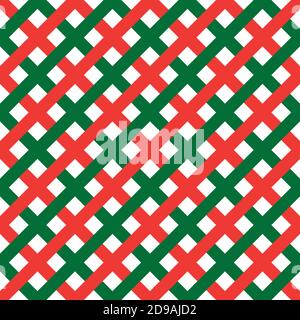 Nahtlose Vektor-Muster von verflochtenen Linien von Grün und Rot, Weihnachtsfarben. Gestreiftes geometrisches Muster. Nahtlose Vektor-Hintergrund Stock Vektor