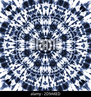 Krawatte Farbstoff Shibori Kaleidoskop Muster. Aquarell handbemalt Indigo blau marine Elemente auf weißem Hintergrund. Aquarell abstrakte Textur. Stockfoto