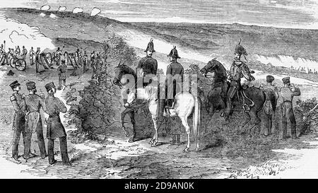 Sortie des Russen aus Sebastopol. General Sir De Lacy Evans und Mitarbeiter. Oktober 1854. Krimkrieg. Antike Illustration. 1857. Stockfoto