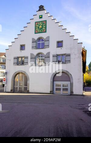 Das Waaghaus ist ein denkmalgeschütztes Gebäude in der St. Galler Altstadt. Im westlichen Teil gegenüber dem Marktplatz befindet sich der ratssaal für die Sitzungen des Th Stockfoto