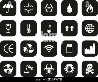 Paket Symbole & Cargo Symbole Symbole Weiß Auf Schwarz Flach Design Set Groß Stock Vektor