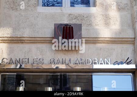 Bordeaux , Aquitaine / Frankreich - 11 01 2020 : Baillardran Logo und Textschild vor der Konditorei mit Boutique-Café Stockfoto