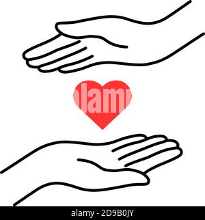 Charity-Logo mit dünner Linie Hand und Herz Stock Vektor