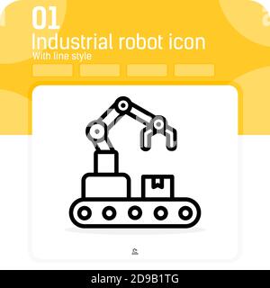 Industrieroboter Premieren Symbol mit linearen Stil isoliert auf weißem Hintergrund. Linienvektor Illustration Roboter Zeichen Symbol Symbol Konzept für Web Stock Vektor