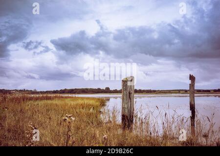 Marschland am Ufer der Alde bei Snape in Suffolk, England, Großbritannien Stockfoto