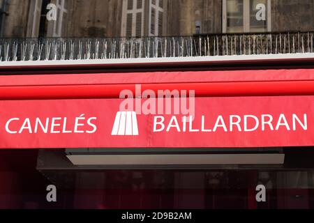 Bordeaux , Aquitaine / Frankreich - 11 01 2020 : Baillardran Caneles Café Logo und Text Zeichen der französischen Gebäck in Bordeaux Stadt Stockfoto