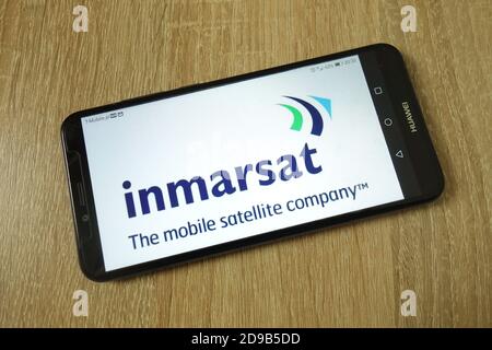 KONSKIE, POLEN - 11. Juni 2019: Firmenlogo von Inmarsat plc auf dem Mobiltelefon Stockfoto