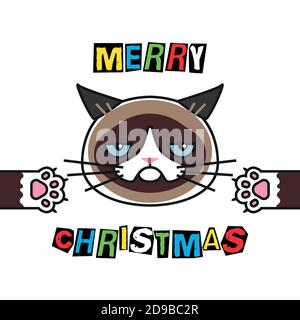 Die mürrische Katze wünscht Ihnen einen fröhlichen Weihnachtsmörder Stock Vektor