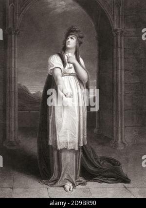 Lady Macbeth. Ein Stich von James Parker nach einem Gemälde von Richard Westall, das William Shakespeares Stück Macbeth, Akt I, Szene V´s Schloss Macbeth illustriert. Stockfoto