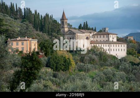 Cortona, Arezzo, Italien - 2020., 29. Oktober: Einblick in die toskanische Landschaft, an den Hängen von Cortona. Stockfoto