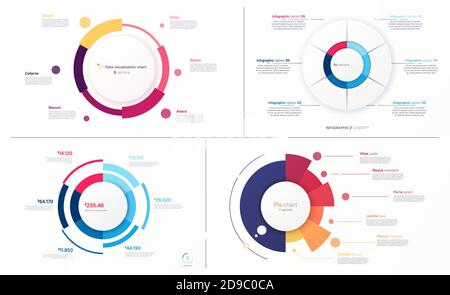 Set von Vektor-Kreis-Diagramm-Designs, moderne Vorlagen für die Erstellung von Infografiken, Präsentationen, Berichte, Visualisierungen Stock Vektor