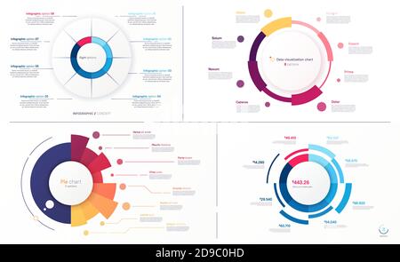 Set von Vektor-Kreis-Diagramm-Designs, moderne Vorlagen für die Erstellung von Infografiken, Präsentationen, Berichte, Visualisierungen Stock Vektor