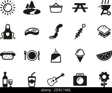 Picknick Oder Grill Icons Black & White Set Big Stock Vektor