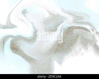 Abstrakte Textur in hellen Farbtönen, fließende Designhintergründe mit abstrakter Goldmalerei Stockfoto