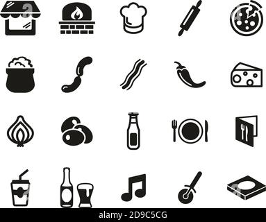 Pizzeria Oder Pizza Restaurant Icons Black & White Set Big Stock Vektor