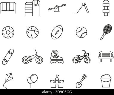 Spielplatz Oder Park Icons Black & White Thin Line Set Groß Stock Vektor