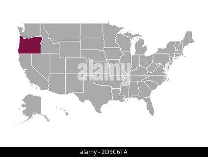 Karte von Oregon im Vergleich zu den anderen Vereinigten Staaten von Amerika Stockfoto