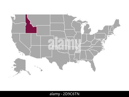 Karte von Idaho im Vergleich zu den anderen Vereinigten Staaten von Amerika Stockfoto