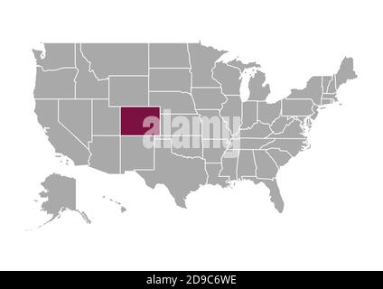 Karte von Colorado im Vergleich zu den anderen Vereinigten Staaten von Amerika Stockfoto