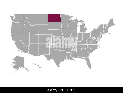 Karte von North Dakota im Vergleich zu den anderen Vereinigten Staaten von Amerika Stockfoto