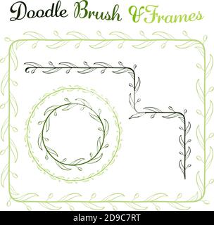 Vektor runde und quadratische Rahmen und Hand gezeichnete Pinsel für sie. Vektor-isolierte Illustration. Pinsel ist in eps enthalten. Stock Vektor