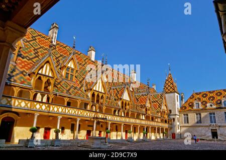 Hospice de Beaune, Hotel Dieu in Beaune, Burgund in Frankreich. Stockfoto