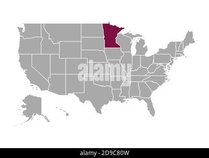 Karte von Minnesota im Vergleich zu den anderen Vereinigten Staaten von Amerika Stockfoto