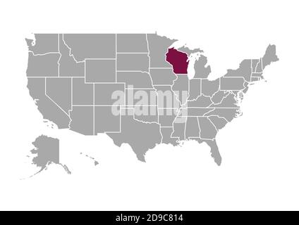 Karte von Wisconsin im Vergleich zu den anderen Vereinigten Staaten von Amerika Stockfoto