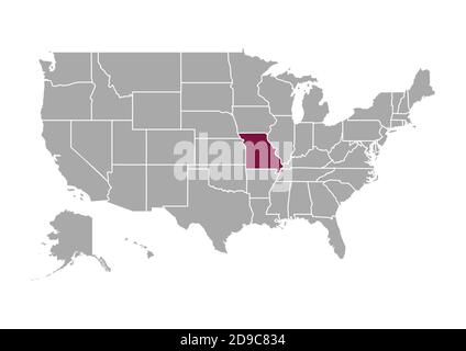Landkarte von Missouri im Vergleich zu den anderen Vereinigten Staaten von Amerika Stockfoto