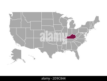 Karte von Kentucky im Vergleich zu den anderen Vereinigten Staaten von Amerika Stockfoto