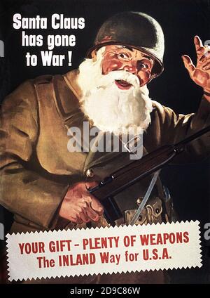 Der Weihnachtsmann ist in den Krieg gegangen. Weihnachten auf Vintage-Art. US-Armee. Stockfoto